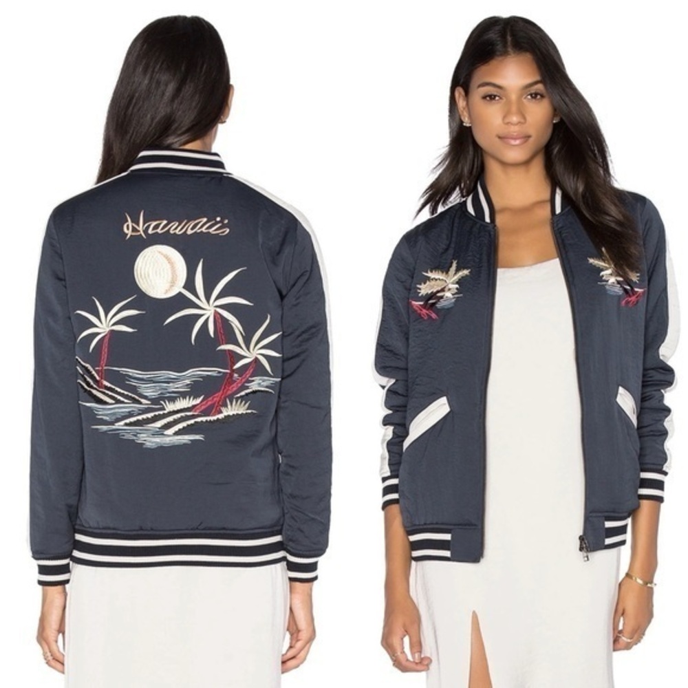 CAPULET Embroidered Hawaii Varsity style Mai Tai Souvenir Satin Jacket